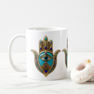 Turquoise Derde Oog Hamsa Koffiemok