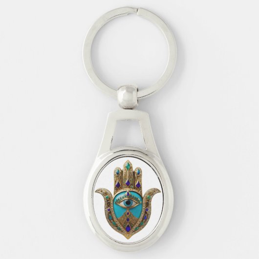 Turquoise Derde Oog Hamsa Sleutelhanger (Voorkant)