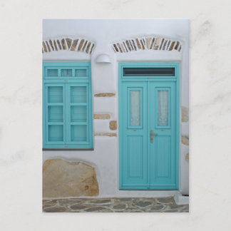 Turquoise Deur - Cycladische Architectuur Ansichtk Briefkaart