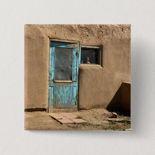 Turquoise deur Taos Pueblo fotografie Vierkante Button 5,1 Cm