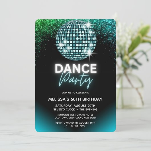 Turquoise Disco Bal Glitter Dansfeest Verjaardag Kaart (Staand voorkant)