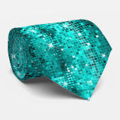 Turquoise Disco Glitter & Sparkles Patroon 2 Stropdas (Opgerold)