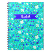 Turquoise Ditsy Floral Illustrated Personalized Notitieboek (Voorkant)