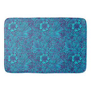 turquoise donkerpaarse bloemmotief badmat