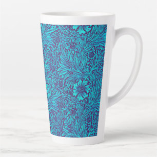 turquoise donkerpaarse bloemmotief latte mok