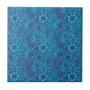 turquoise donkerpaarse bloemmotief tegeltje