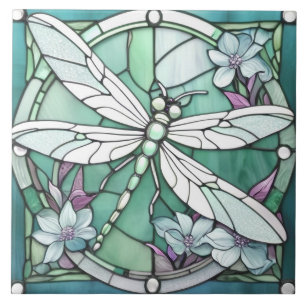 Turquoise Dragonfly Art Nouveau Deco Glas in lood Tegeltje