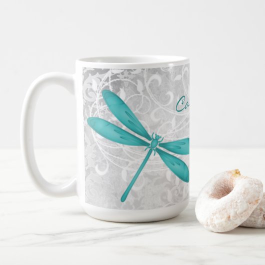 Turquoise dragonfly Personnalisée Coffee Mug (Avec donut)