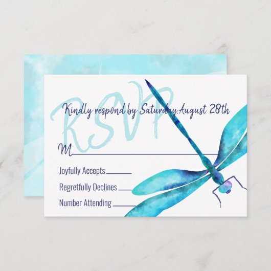 Turquoise Dragonfly RSVP Enclosure Kaart (Voorkant / Achterkant)
