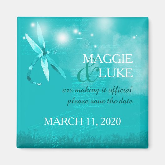 Turquoise Dragonfly Wedding Save the Date Magneet (Voorkant)
