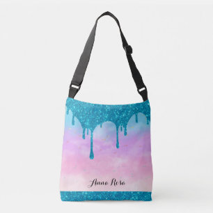 *~* Turquoise Drip Glitter Pastel Pink Ombre Sky Crossbody Tas