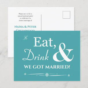 Turquoise Eat Drink We zijn getrouwd Retro Elopeme Briefkaart