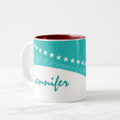 Turquoise Éblouissant Courbes Étoile Mug (Devant gauche)