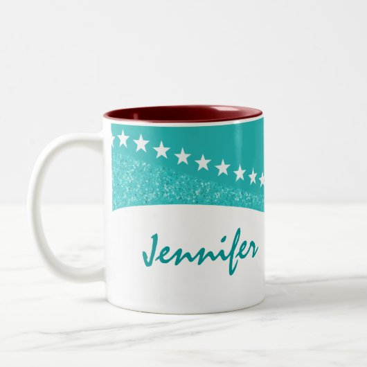 Turquoise Éblouissant Courbes Étoile Mug (Gauche)