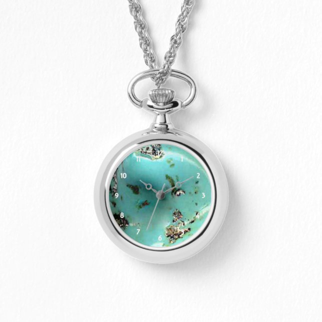 Turquoise edelsteen Afbeelding Vrouwen Silver Wrap Horloge (Voorkant)