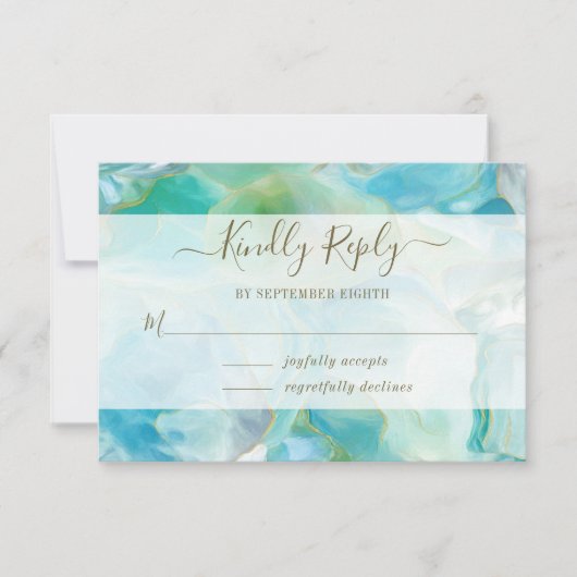 Turquoise Edelsteen Aquarel Trouw RSVP Kaartje (Voorkant)
