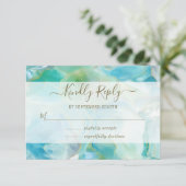 Turquoise Edelsteen Aquarel Trouw RSVP Kaartje (Staand voorkant)