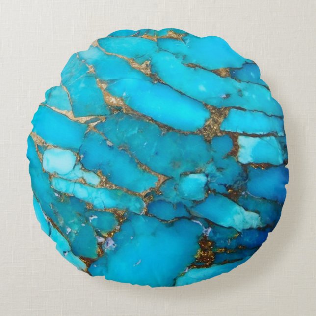 turquoise edelsteen rond kussen (Voorkant)