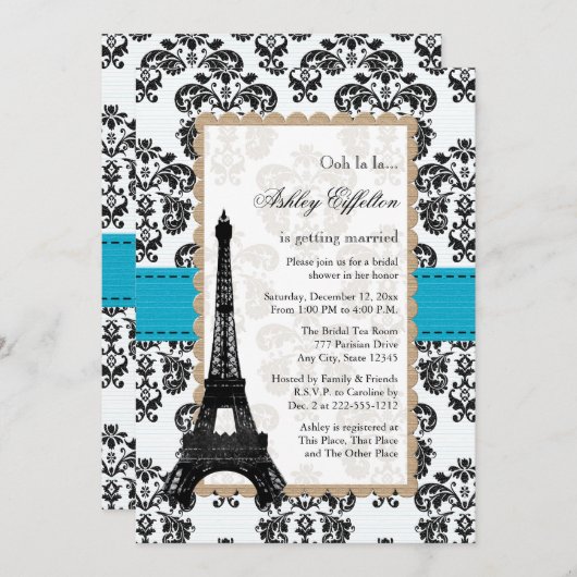 Turquoise Eiffel Tower Parisian Vrijgezellenfeest Kaart (Voorkant / Achterkant)