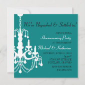 Turquoise Elegant Chandelier Housewarming Invite Kaart (Voorkant)