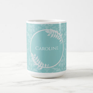 Turquoise Élégant Damas Personnalisé Café Mug