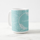 Turquoise Élégant Damas Personnalisé Café Mug (Devant gauche)