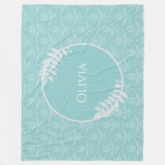 Turquoise Elegant Damask Couverture en polaire per (Devant)