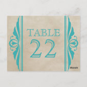 Turquoise Elegant Déco Numéro de table Carte posta (Dos)