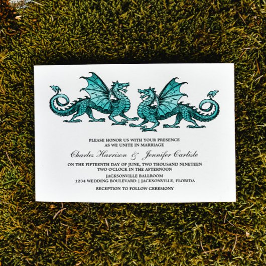 Turquoise Elegant Dragon Wedding Invitation
