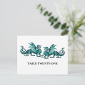 Turquoise Elegant Dragons Numéro de table Carte po (Debout devant)