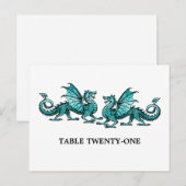 Turquoise Elegant Dragons Numéro de table Carte po (Devant / Derrière)