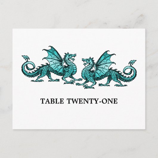 Turquoise Elegant Dragons Numéro de table Carte po (Devant)