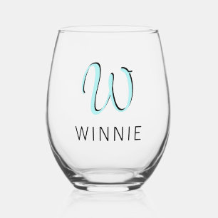 Turquoise Elegant Initiaal Zwart Naam Modern Wijnglas Zonder Voet