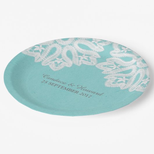 Turquoise Elegant Lace Paper Borden Papieren Bordje (Gekanteld)