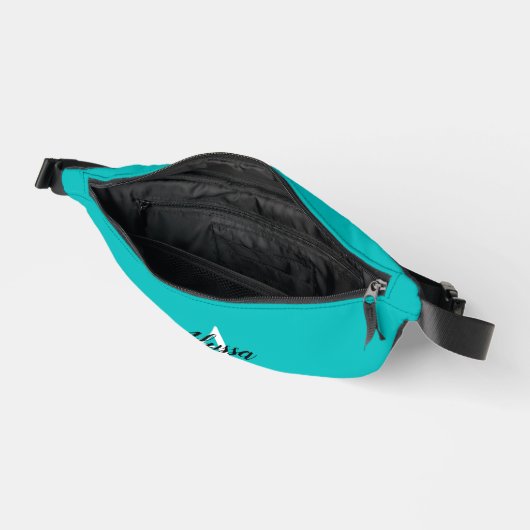 Turquoise élégant Monogramme Script Fanny Pack (Ouvrir)