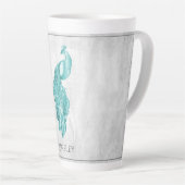 Turquoise Elegant Peacock Personnalisé Latte Mug (Angle droit)