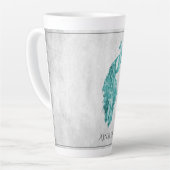 Turquoise Elegant Peacock Personnalisé Latte Mug (Angle gauche)