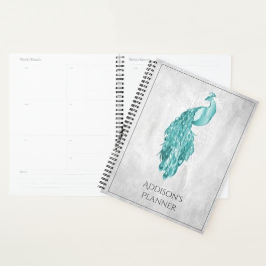 Turquoise Elegant Peacock Planner (Devant avec enveloppe)