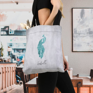 Turquoise Elegant Peacock Sac fourre-tout personna