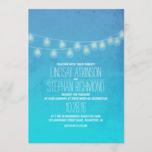 Turquoise Elegant String Lights Wedding Invites Kaart