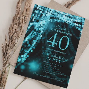 Turquoise Elegante Verjaardagsfeest Surprise 40s Kaart