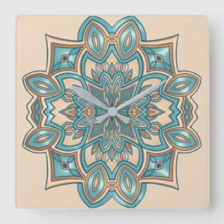 Turquoise Elegantie Mandala Vierkante Klok