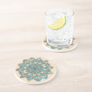 Turquoise Elegantie Mandala Zandsteen Onderzetter