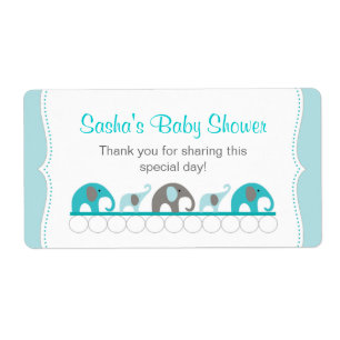 Turquoise Elephant Shower Water Fles of Favor Etiket
