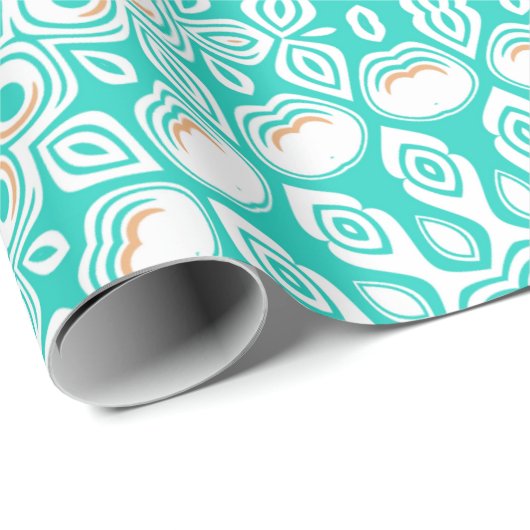 Turquoise en beige oceaan Mandala patroon Cadeaupapier (Rol Hoek)