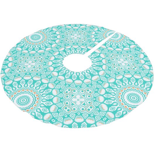 Turquoise en beige oceaan Mandala patroon Kerstboom Rok (Gekanteld)