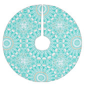 Turquoise en beige oceaan Mandala patroon Kerstboom Rok (Voorkant)