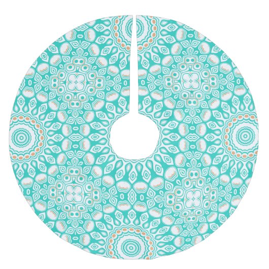 Turquoise en beige oceaan Mandala patroon Kerstboom Rok (Voorkant)