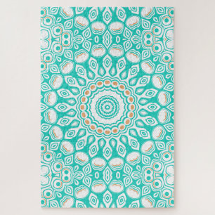 Turquoise en Beige Oceaan Mandala Patroon Legpuzzel