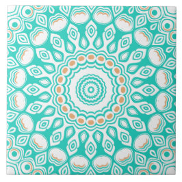 Turquoise en beige oceaan Mandala patroon Tegeltje